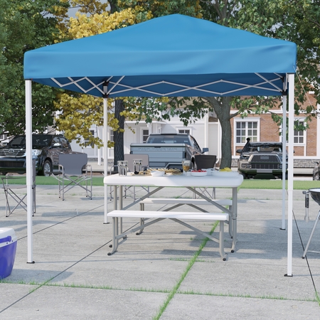 FLASH FURNITURE Blue Pop Up Canopy Tent and Folding Bench Set JJ-GZ88103-BL-GG